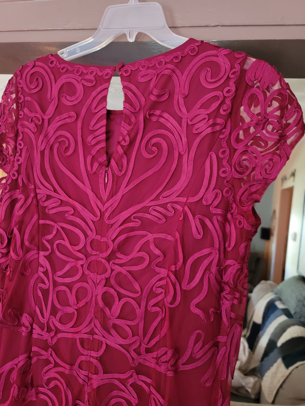 Midnight Velvet Fuchsia Embroidered Cap-Sleeve Wedding Dress